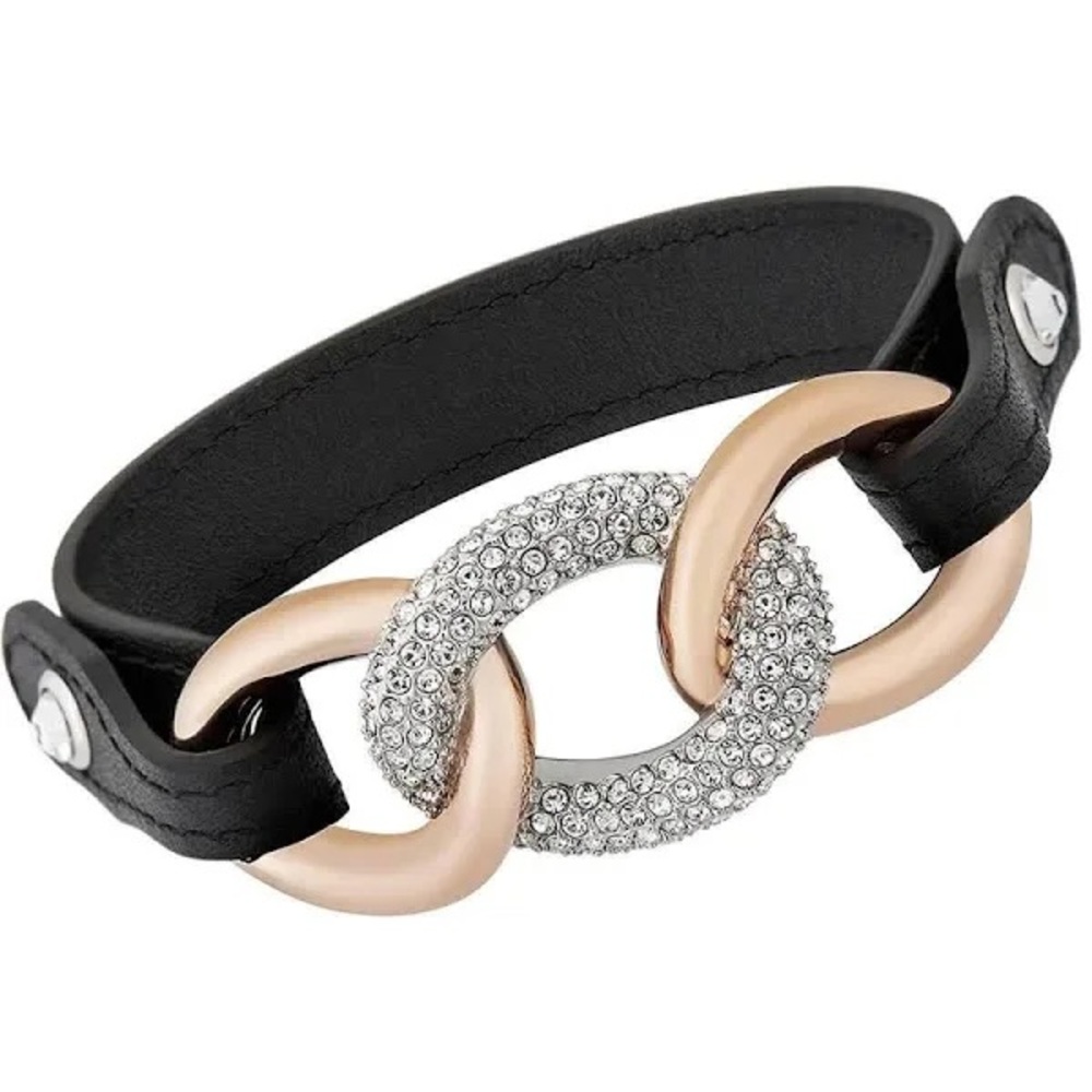 Elegant Black and Gold Bracelet with Swarovski Crystals